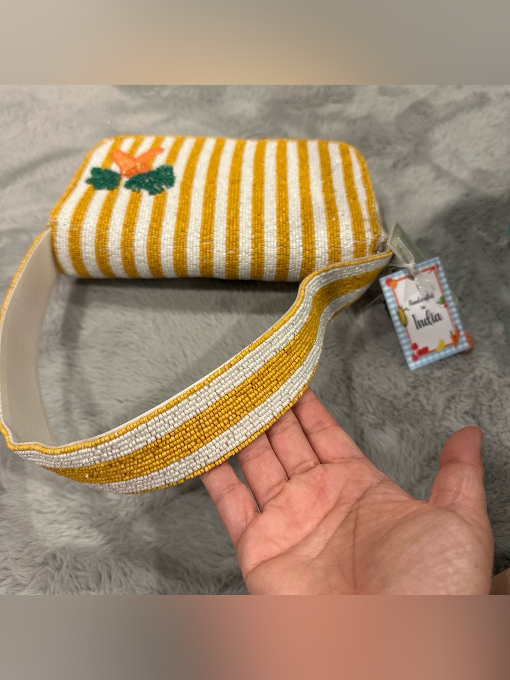 Hand Beaded Carrot Pattern Shoulder Bag - Yellow/Orange/Green - Picture 2 of 5